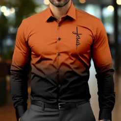 OUKU Men's Dress Shirt Button Up Shirt Jesus Business Daily White Red Blue Purple Long Sleeve Shirt Collar Fall Spring & Summer Clothing Apparel Button Up