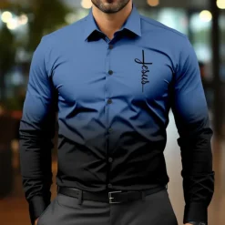 OUKU Men's Dress Shirt Button Up Shirt Jesus Business Daily White Red Blue Purple Long Sleeve Shirt Collar Fall Spring & Summer Clothing Apparel Button Up