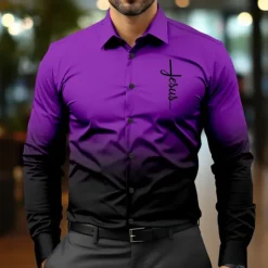 OUKU Men's Dress Shirt Button Up Shirt Jesus Business Daily White Red Blue Purple Long Sleeve Shirt Collar Fall Spring & Summer Clothing Apparel Button Up