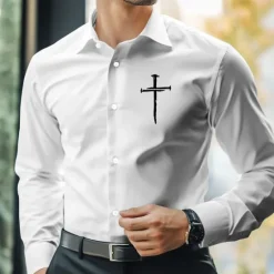 Best OUKU Men's Dress Shirt Button Up Shirt Cross Formal Business Black White Blue Brown Long Sleeve Shirt Collar Fall Winter Clothing Apparel Button Up