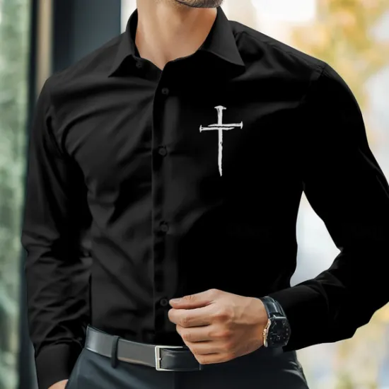 Best OUKU Men's Dress Shirt Button Up Shirt Cross Formal Business Black White Blue Brown Long Sleeve Shirt Collar Fall Winter Clothing Apparel Button Up