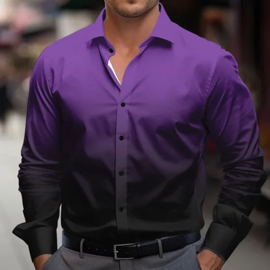 Hot OUKU Men's Dress Shirt Button Up Shirt Ombre Party Evening Wear Business Violet Black Red Blue Long Sleeve Shirt Collar Fall Winter Clothing Apparel Button Up