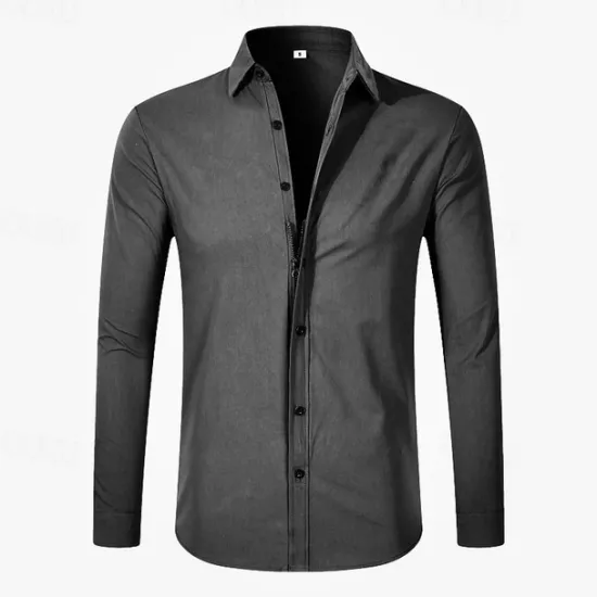 OUKU Men's Dress Shirt Button Up Shirt Plain Wedding Daily Light Blue Black White Pink Long Sleeve Lapel Spring & Fall Clothing Apparel Collared Shirts