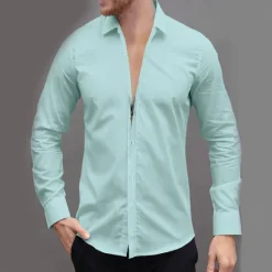 OUKU Men's Dress Shirt Button Up Shirt Plain Wedding Daily Light Blue Black White Pink Long Sleeve Lapel Spring & Fall Clothing Apparel Collared Shirts