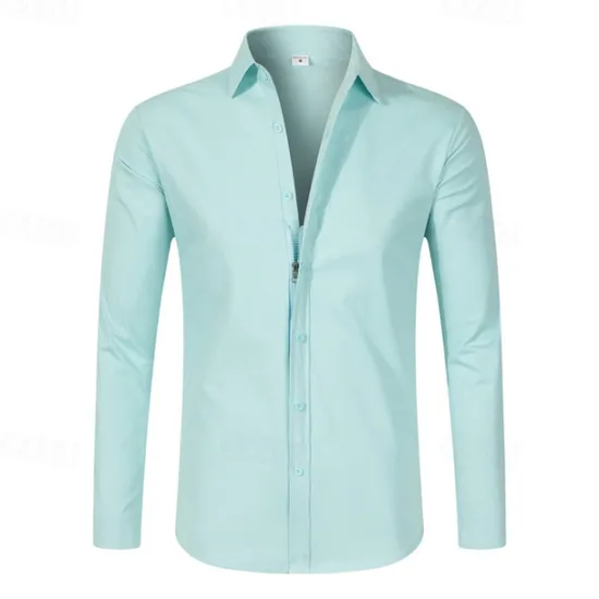 OUKU Men's Dress Shirt Button Up Shirt Plain Wedding Daily Light Blue Black White Pink Long Sleeve Lapel Spring & Fall Clothing Apparel Collared Shirts