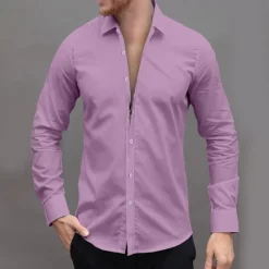 OUKU Men's Dress Shirt Button Up Shirt Plain Wedding Daily Light Blue Black White Pink Long Sleeve Lapel Spring & Fall Clothing Apparel Collared Shirts