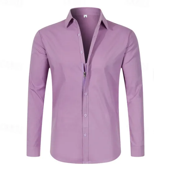 OUKU Men's Dress Shirt Button Up Shirt Plain Wedding Daily Light Blue Black White Pink Long Sleeve Lapel Spring & Fall Clothing Apparel Collared Shirts