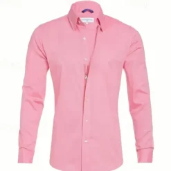 OUKU Men's Dress Shirt Button Up Shirt Plain Wedding Daily Light Blue Black White Pink Long Sleeve Lapel Spring & Fall Clothing Apparel Collared Shirts