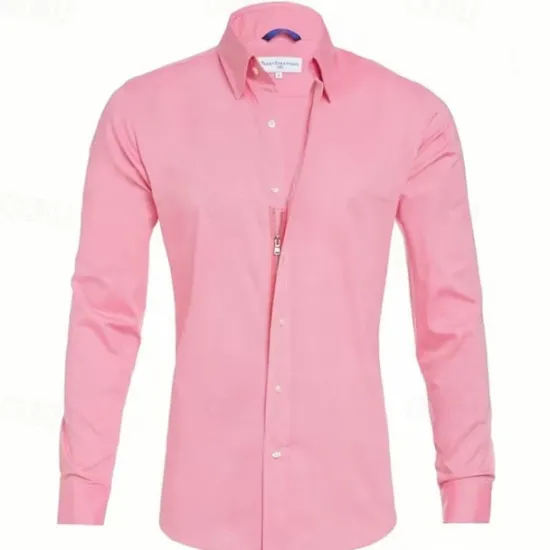 OUKU Men's Dress Shirt Button Up Shirt Plain Wedding Daily Light Blue Black White Pink Long Sleeve Lapel Spring & Fall Clothing Apparel Collared Shirts
