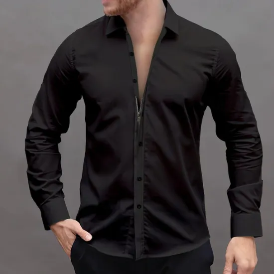 OUKU Men's Dress Shirt Button Up Shirt Plain Wedding Daily Light Blue Black White Pink Long Sleeve Lapel Spring & Fall Clothing Apparel Collared Shirts