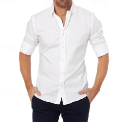 OUKU Men's Dress Shirt Button Up Shirt Plain Wedding Daily Light Blue Black White Pink Long Sleeve Lapel Spring & Fall Clothing Apparel Collared Shirts