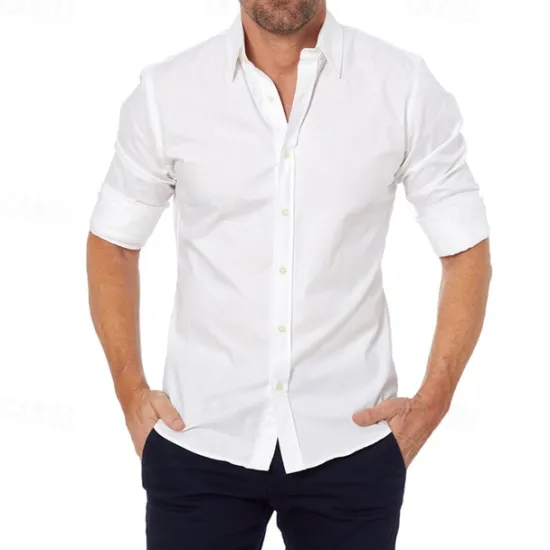 OUKU Men's Dress Shirt Button Up Shirt Plain Wedding Daily Light Blue Black White Pink Long Sleeve Lapel Spring & Fall Clothing Apparel Collared Shirts