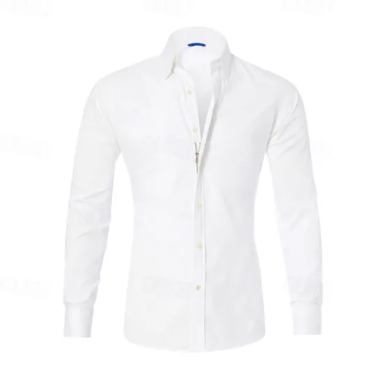 OUKU Men's Dress Shirt Button Up Shirt Plain Wedding Daily Light Blue Black White Pink Long Sleeve Lapel Spring & Fall Clothing Apparel Collared Shirts