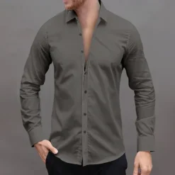 OUKU Men's Dress Shirt Button Up Shirt Plain Wedding Daily Light Blue Black White Pink Long Sleeve Lapel Spring & Fall Clothing Apparel Collared Shirts