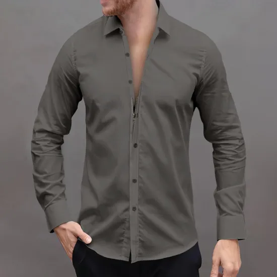 OUKU Men's Dress Shirt Button Up Shirt Plain Wedding Daily Light Blue Black White Pink Long Sleeve Lapel Spring & Fall Clothing Apparel Collared Shirts