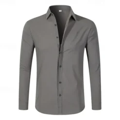 OUKU Men's Dress Shirt Button Up Shirt Plain Wedding Daily Light Blue Black White Pink Long Sleeve Lapel Spring & Fall Clothing Apparel Collared Shirts