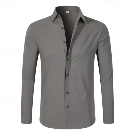 OUKU Men's Dress Shirt Button Up Shirt Plain Wedding Daily Light Blue Black White Pink Long Sleeve Lapel Spring & Fall Clothing Apparel Collared Shirts