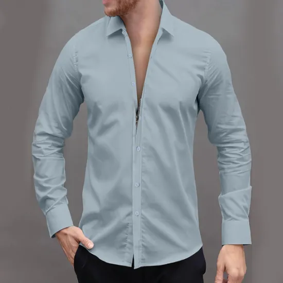 OUKU Men's Dress Shirt Button Up Shirt Plain Wedding Daily Light Blue Black White Pink Long Sleeve Lapel Spring & Fall Clothing Apparel Collared Shirts