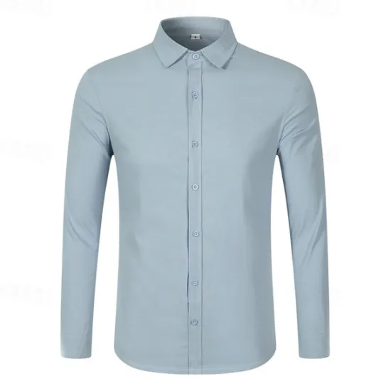 OUKU Men's Dress Shirt Button Up Shirt Plain Wedding Daily Light Blue Black White Pink Long Sleeve Lapel Spring & Fall Clothing Apparel Collared Shirts