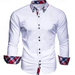 Discount OUKU Men's Dress Shirt Button Up Shirt Black White Wine Long Sleeve Color Block Button Down Collar Spring & Fall Wedding Daily Clothing Apparel Collared Shirts