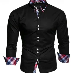 Discount OUKU Men's Dress Shirt Button Up Shirt Black White Wine Long Sleeve Color Block Button Down Collar Spring & Fall Wedding Daily Clothing Apparel Collared Shirts