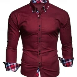 Discount OUKU Men's Dress Shirt Button Up Shirt Black White Wine Long Sleeve Color Block Button Down Collar Spring & Fall Wedding Daily Clothing Apparel Collared Shirts