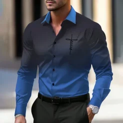 Discount OUKU Men's Dress Shirt Button Up Shirt Printed Shirts Formal Daily Violet Pink Red Blue Long Sleeve Turndown Fall Winter Clothing Apparel Print