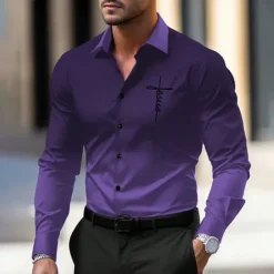 Discount OUKU Men's Dress Shirt Button Up Shirt Printed Shirts Formal Daily Violet Pink Red Blue Long Sleeve Turndown Fall Winter Clothing Apparel Print