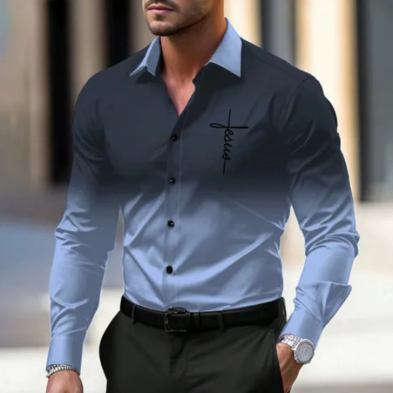 Discount OUKU Men's Dress Shirt Button Up Shirt Printed Shirts Formal Daily Violet Pink Red Blue Long Sleeve Turndown Fall Winter Clothing Apparel Print