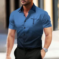 Online OUKU Men's Dress Shirt Button Up Shirt Printed Shirts Outdoor Vacation Red Blue Ink Blue Purple Short Sleeve Turndown Summer Clothing Apparel Button Up
