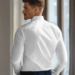 Online OUKU Men's Dress Shirt Button Up Shirt Solid Color School Formal Blue Light Sky Blue Light Blue- Long Sleeve Turndown All Seasons Clothing Apparel White