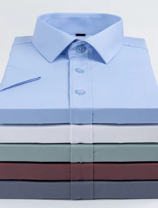 Sale OUKU Men's Dress Shirt Button Up Shirt Plain Wedding Vacation Black White Light Green Wine Short Sleeves Turndown Summer Clothing Apparel