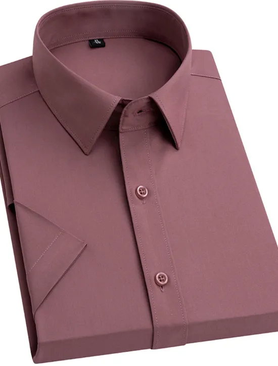 Sale OUKU Men's Dress Shirt Button Up Shirt Plain Wedding Vacation Black White Light Green Wine Short Sleeves Turndown Summer Clothing Apparel