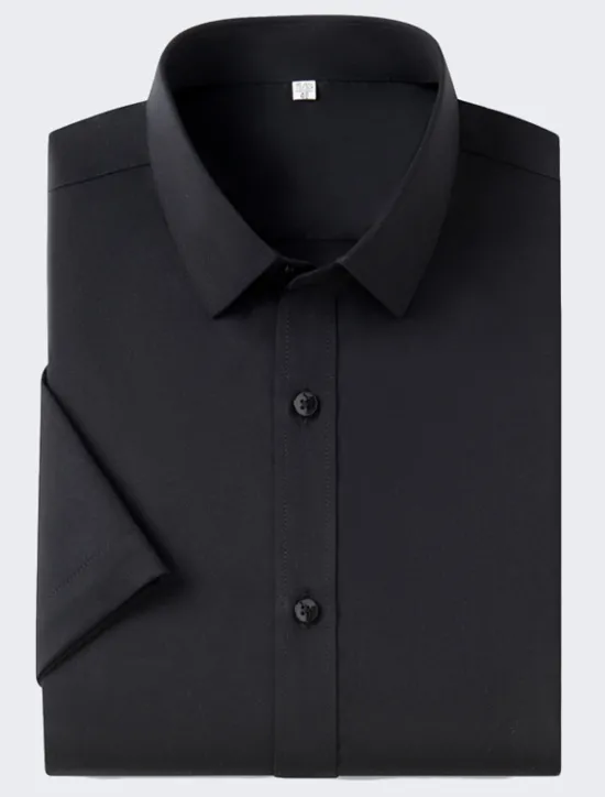Sale OUKU Men's Dress Shirt Button Up Shirt Plain Wedding Vacation Black White Light Green Wine Short Sleeves Turndown Summer Clothing Apparel