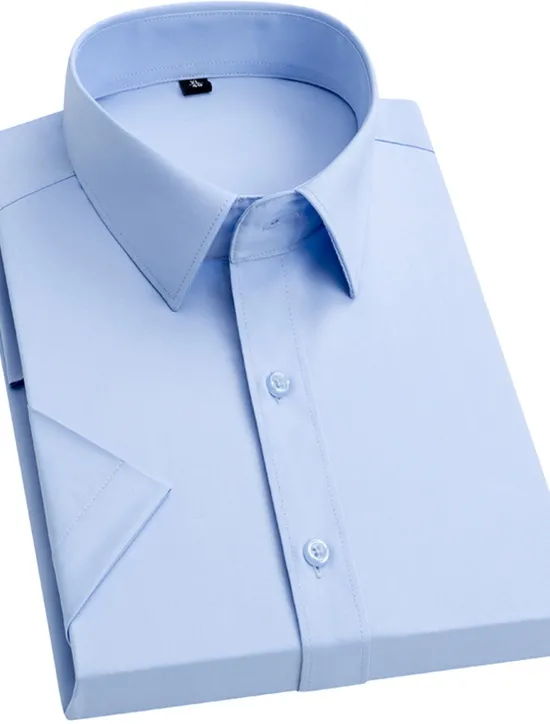 Sale OUKU Men's Dress Shirt Button Up Shirt Plain Wedding Vacation Black White Light Green Wine Short Sleeves Turndown Summer Clothing Apparel