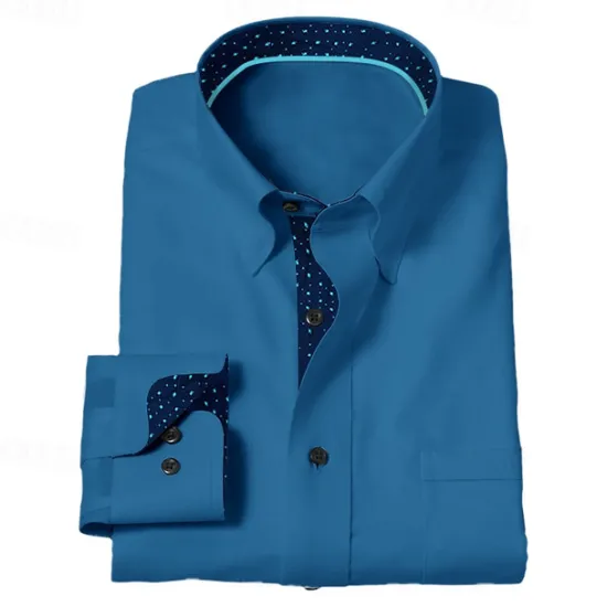 Best OUKU Men's Dress Shirt Button Up Shirt Color Block Wedding Outdoor Black White Royal Blue Blue Long Sleeve Collar Summer Spring Clothing Apparel