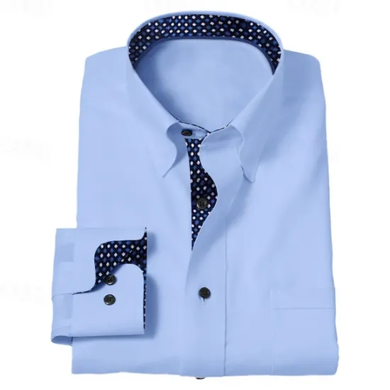 Best OUKU Men's Dress Shirt Button Up Shirt Color Block Wedding Outdoor Black White Royal Blue Blue Long Sleeve Collar Summer Spring Clothing Apparel