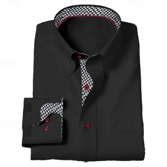 Best OUKU Men's Dress Shirt Button Up Shirt Color Block Wedding Outdoor Black White Royal Blue Blue Long Sleeve Collar Summer Spring Clothing Apparel