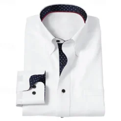 Best OUKU Men's Dress Shirt Button Up Shirt Color Block Wedding Outdoor Black White Royal Blue Blue Long Sleeve Collar Summer Spring Clothing Apparel
