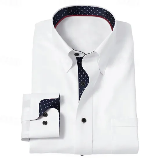 Best OUKU Men's Dress Shirt Button Up Shirt Color Block Wedding Outdoor Black White Royal Blue Blue Long Sleeve Collar Summer Spring Clothing Apparel