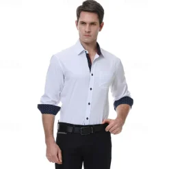 Best OUKU Men's Dress Shirt Button Up Shirt Color Block Wedding Outdoor Black White Royal Blue Blue Long Sleeve Collar Summer Spring Clothing Apparel