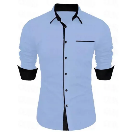 Outlet OUKU Men's Dress Shirt Casual Shirt Black White Light Green Burgundy Blue Long Sleeve Color Block Solid / Plain Color Turndown Wedding Vacation Button-Down Clothing Apparel Cotton Fashion Leisure