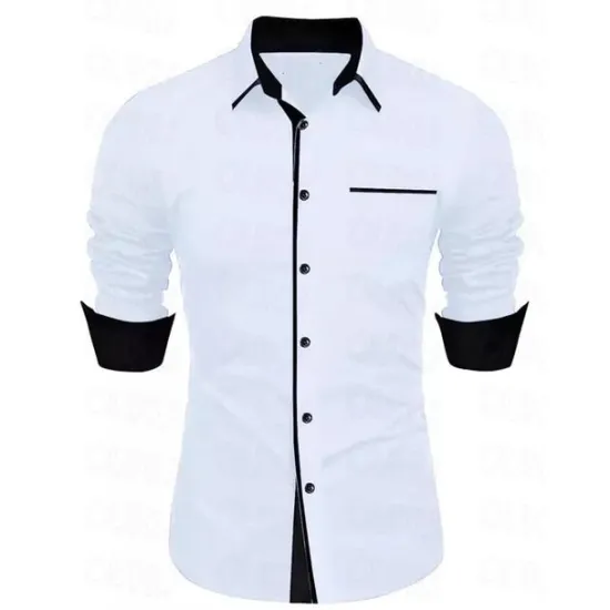Outlet OUKU Men's Dress Shirt Casual Shirt Black White Light Green Burgundy Blue Long Sleeve Color Block Solid / Plain Color Turndown Wedding Vacation Button-Down Clothing Apparel Cotton Fashion Leisure