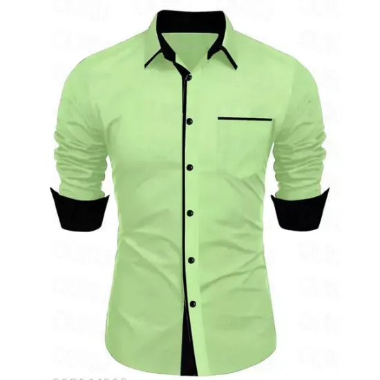 Outlet OUKU Men's Dress Shirt Casual Shirt Black White Light Green Burgundy Blue Long Sleeve Color Block Solid / Plain Color Turndown Wedding Vacation Button-Down Clothing Apparel Cotton Fashion Leisure