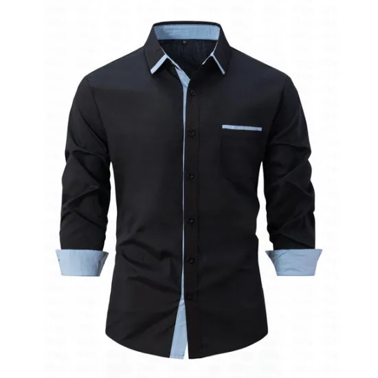 Outlet OUKU Men's Dress Shirt Casual Shirt Black White Light Green Burgundy Blue Long Sleeve Color Block Solid / Plain Color Turndown Wedding Vacation Button-Down Clothing Apparel Cotton Fashion Leisure