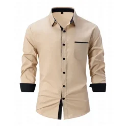 Outlet OUKU Men's Dress Shirt Casual Shirt Black White Light Green Burgundy Blue Long Sleeve Color Block Solid / Plain Color Turndown Wedding Vacation Button-Down Clothing Apparel Cotton Fashion Leisure