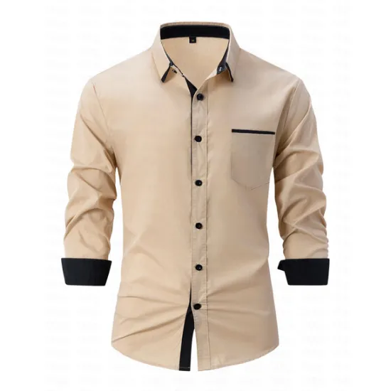 Outlet OUKU Men's Dress Shirt Casual Shirt Black White Light Green Burgundy Blue Long Sleeve Color Block Solid / Plain Color Turndown Wedding Vacation Button-Down Clothing Apparel Cotton Fashion Leisure