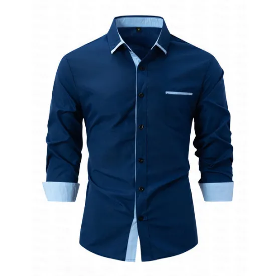 Outlet OUKU Men's Dress Shirt Casual Shirt Black White Light Green Burgundy Blue Long Sleeve Color Block Solid / Plain Color Turndown Wedding Vacation Button-Down Clothing Apparel Cotton Fashion Leisure