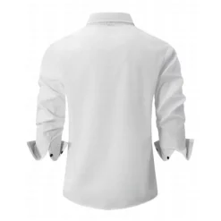 Outlet OUKU Men's Dress Shirt Casual Shirt Black White Light Green Burgundy Blue Long Sleeve Color Block Solid / Plain Color Turndown Wedding Vacation Button-Down Clothing Apparel Cotton Fashion Leisure
