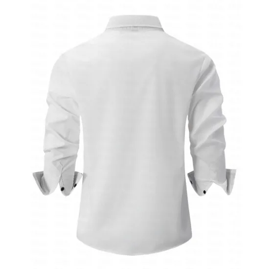 Outlet OUKU Men's Dress Shirt Casual Shirt Black White Light Green Burgundy Blue Long Sleeve Color Block Solid / Plain Color Turndown Wedding Vacation Button-Down Clothing Apparel Cotton Fashion Leisure